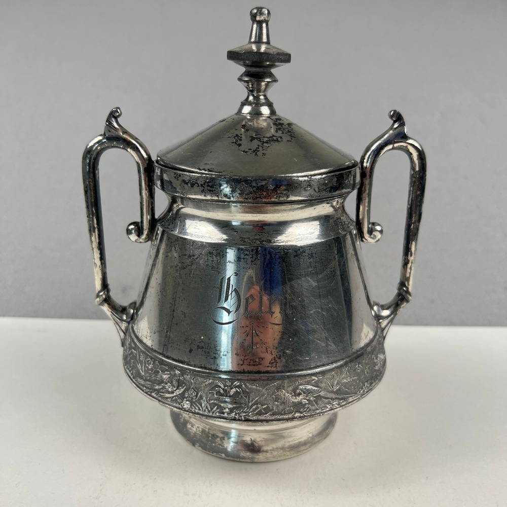 Wilcox Silver Plate Sugar Bowl Antique Silver Helen Engraved Repousse Bird Motif